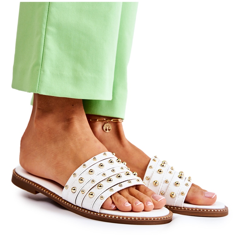 S.Barski Ciabatte da donna in pelle con decoro bianco Brien bianca