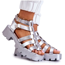 PS1 Sandali In Pelle Con Strisce Argento Minorite