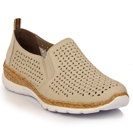 Scarpe da donna in pelle traforata beige Rieker N4251-60
