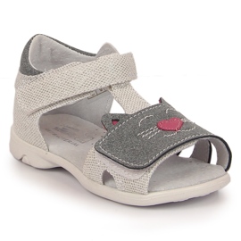 Sandali da bambina con gattini in velcro Kornecki 6859 argento grigio