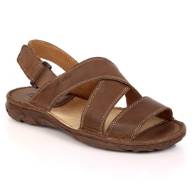 EKO Sandali da uomo in pelle marrone con velcro ECO