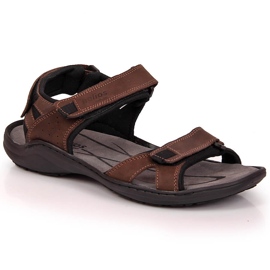 Sandali da uomo in pelle con velcro marrone Helios 854