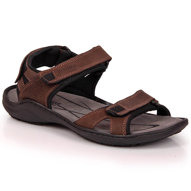 Sandali da uomo in pelle con velcro marrone Helios 854
