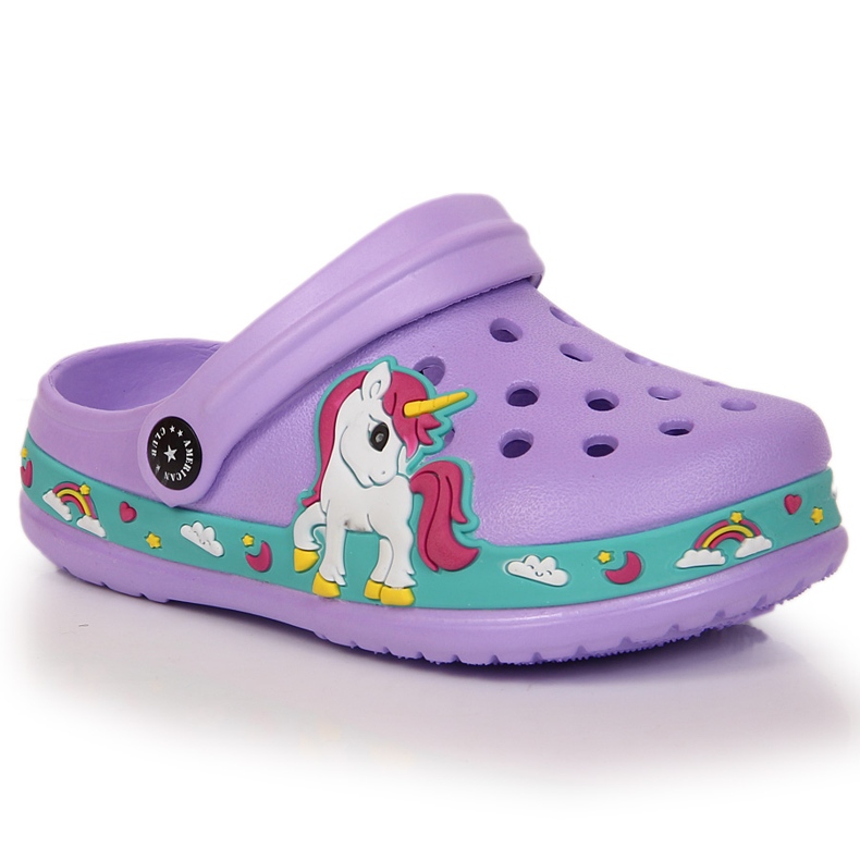 Ciabatte American Club viola con unicorno