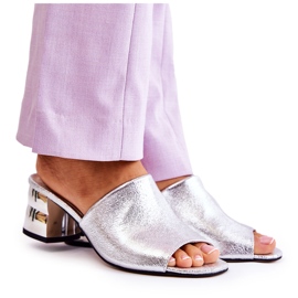 PA2 Ciabatte Da Donna In Pelle Con Tacco Argento Perry