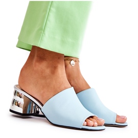 PA2 Pantofole Da Donna In Pelle Sul Tacco Blu Perry