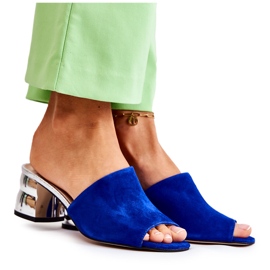 PA2 Pantofole in pelle scamosciata da donna sul tallone Perry blu navy d'argento