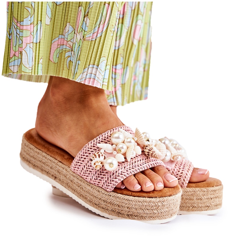 PS1 Ciabatte Da Donna Sulla Piattaforma Con Conchiglie Rosa Tolia
