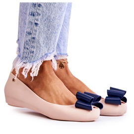 PH1 Ballerine in gomma da donna con fiocco in fiore beige blu navy