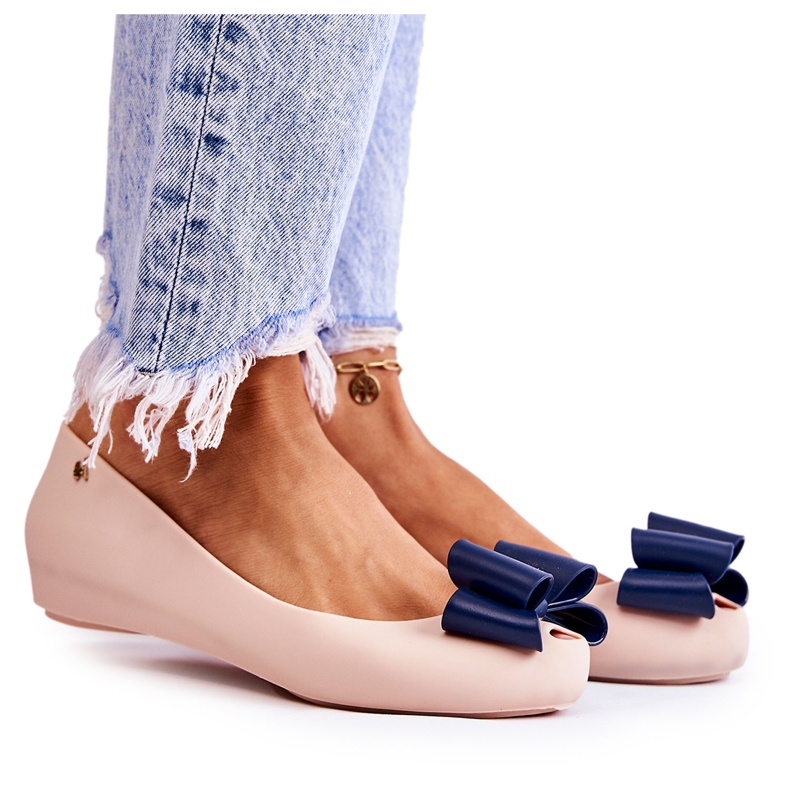 PH1 Ballerine in gomma da donna con fiocco in fiore beige blu navy