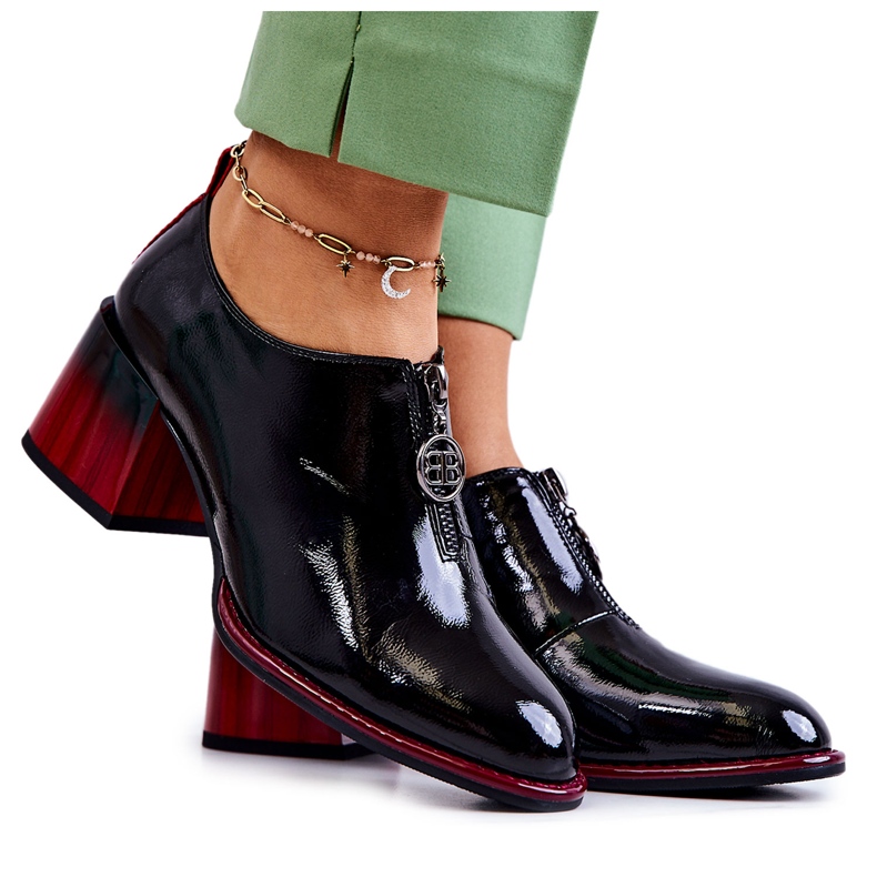 S.Barski Scarpe alla moda laccate su palo Lorena nero e rosso