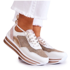 S.Barski Scarpe Sportive da Donna Sneakers Bianche e Oro Bourne bianca d'oro