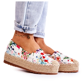 FS3 Espadrillas slip-on alla moda con fiori di morice bianchi bianco multicolore