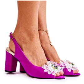 PA2 Sandali alla moda con décolleté in pelle scamosciata con decorazione Meriss fucsia rosa