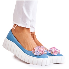 PA2 Ballerine In Pelle Su Una Piattaforma Con Un Ornamento Ladette Blu E Bianco