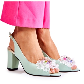 PA2 Sandali con décolleté in pelle alla moda con decorazione Meriss verde