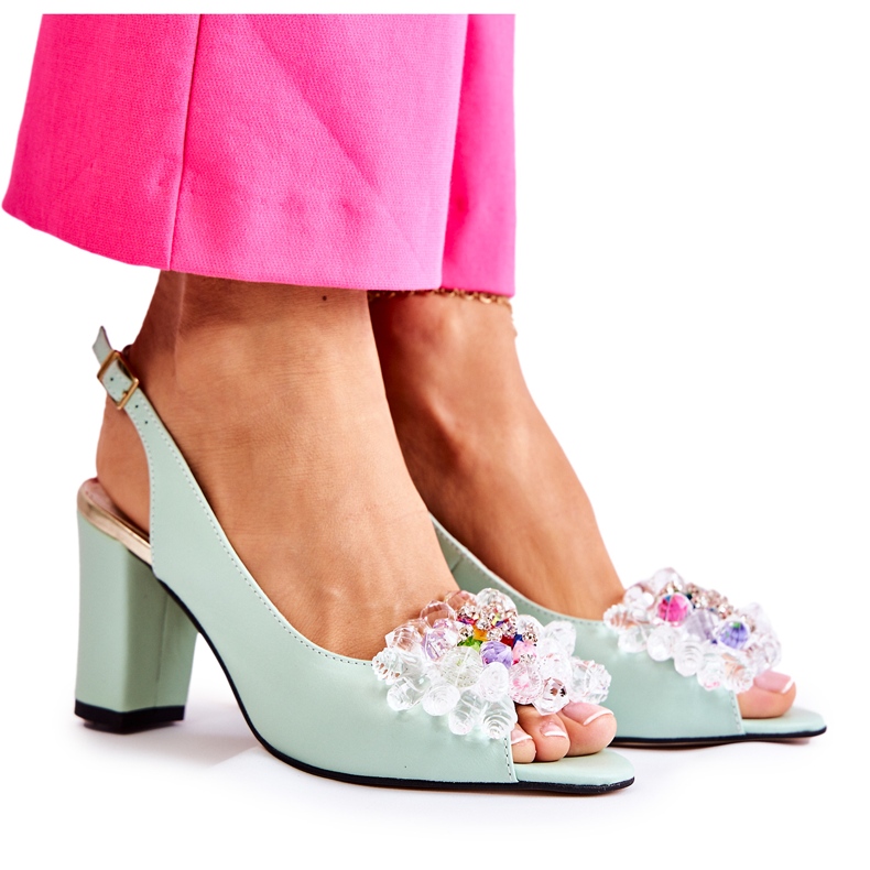 PA2 Sandali con décolleté in pelle alla moda con decorazione Meriss verde