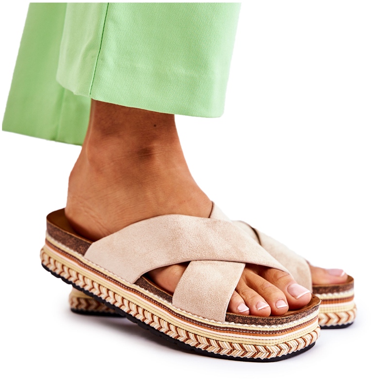 PG1 Pantofole in pelle scamosciata da donna su una piattaforma Jossie beige