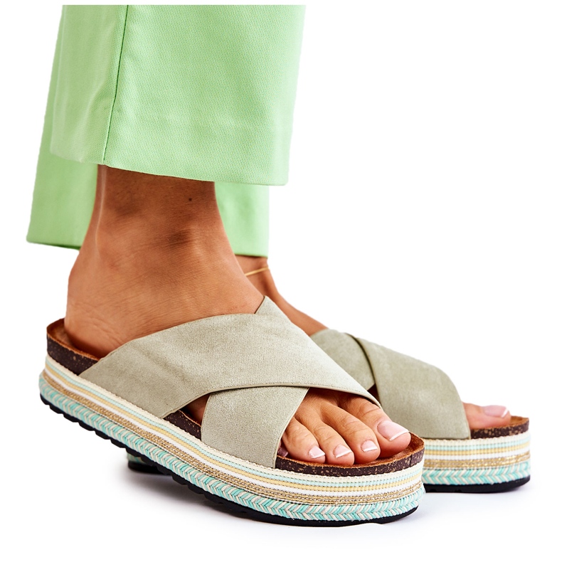 PG1 Pantofole In Pelle Scamosciata Da Donna Sulla Piattaforma Neriko Verde