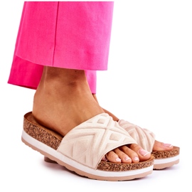 PG1 Pantofole in pelle scamosciata da donna su una massiccia piattaforma Beige Heritta
