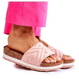 PG1 Pantofole in pelle scamosciata da donna su una massiccia piattaforma rosa Heritta