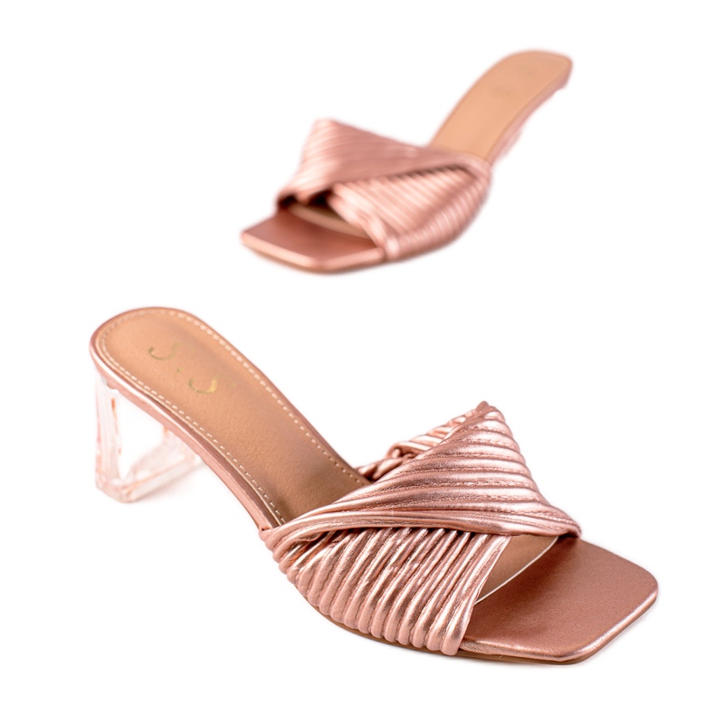 SHELOVET Ciabatte con tacco trasparente rosa d'oro