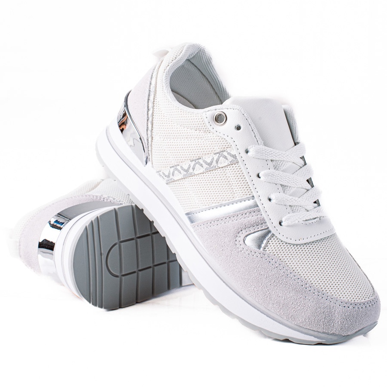 SHELOVET Scarpe da ginnastica comode bianca d'argento grigio