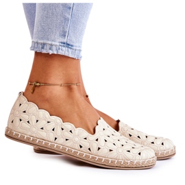 Ballerine slip-on da donna con fiori beige