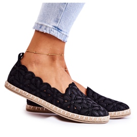 PE1 Ballerine senza lacci da donna con fiori Vennice neri nero