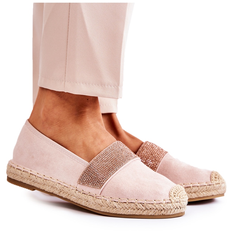 PG1 Espadrillas Slip-on Da Donna Con Cubic Zirconia Rosa Massal