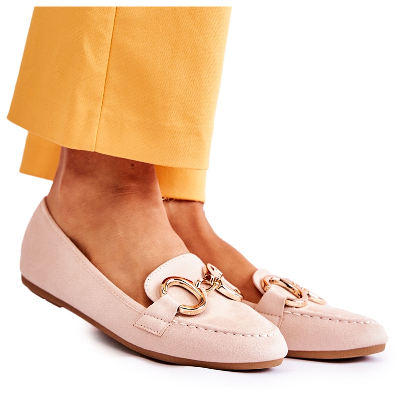 Mocassini da donna in camoscio con decorazione Reality beige