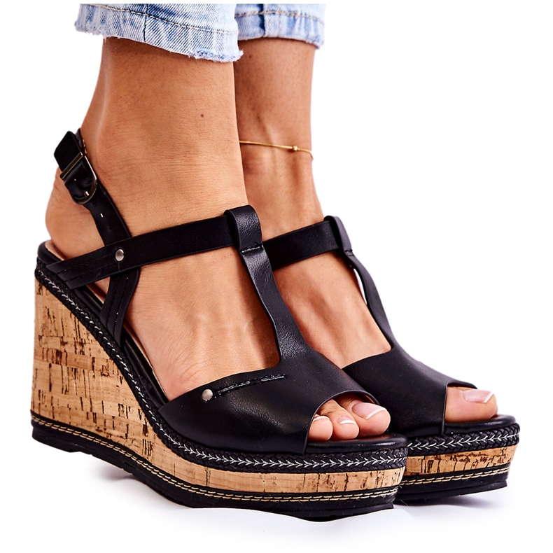 PG1 Sandali classici con zeppa in pelle nera Valorin nero