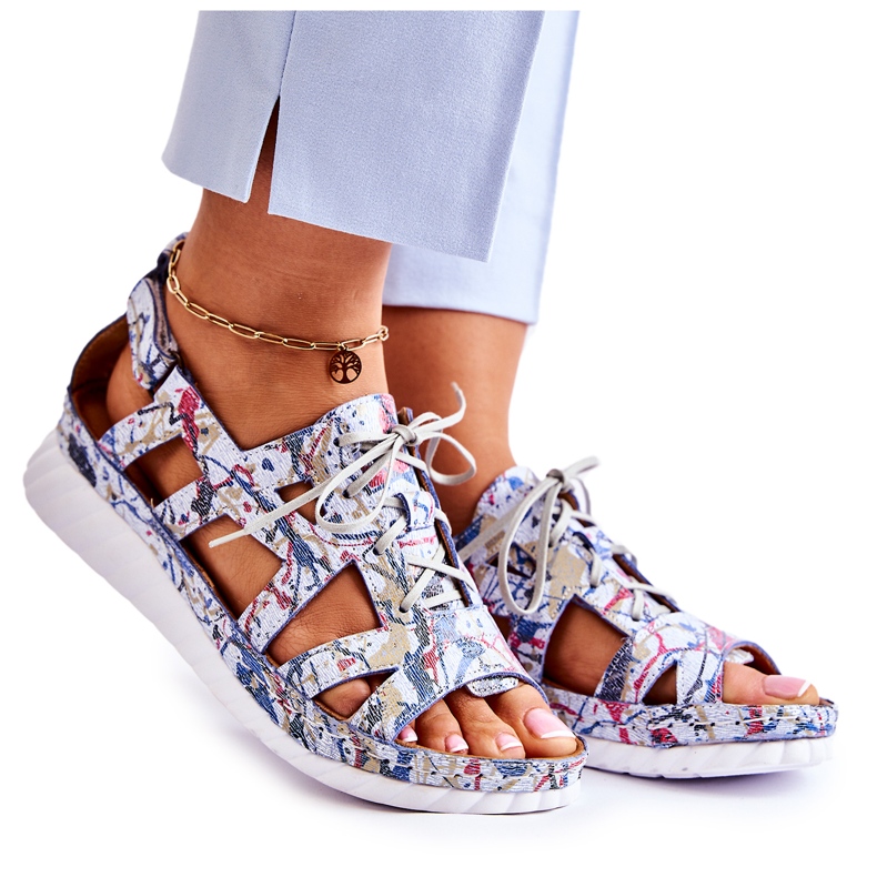 Maciejka Sandali da Donna in Pelle con Velcro 05375-06 Blu multicolore