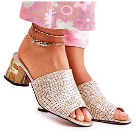 PA2 Pantofole Da Donna In Pelle Coccodrillo Sul Tacco Beige Perry