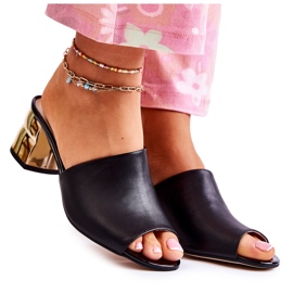 PA2 Ciabatte Da Donna In Pelle Con Tacco Nero Perry