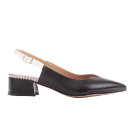 Marco Shoes Décolleté basse con tacco aperto realizzate in delicata pelle naturale bianca nero