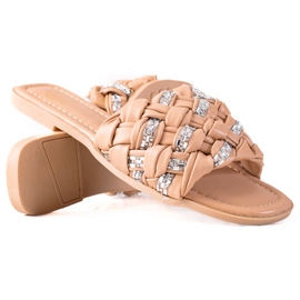 SHELOVET Ciabatte intrecciate con cristalli beige d'argento
