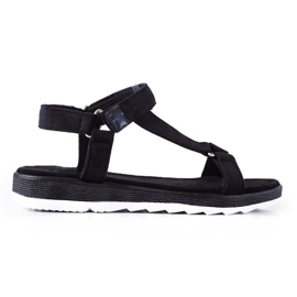 SHELOVET Sandali in camoscio con velcro nero