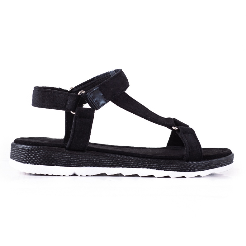 SHELOVET Sandali in camoscio con velcro nero