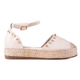 SHELOVET Espadrillas con borchie beige