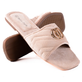 SHELOVET Pantofole da donna in pelle scamosciata beige