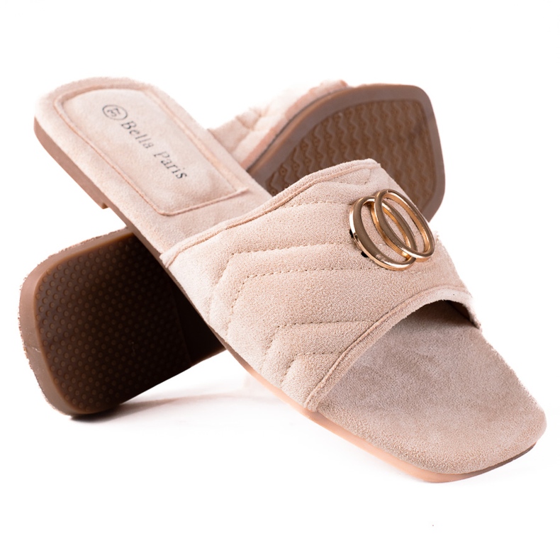 SHELOVET Pantofole da donna in pelle scamosciata beige