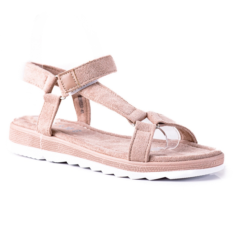 SHELOVET Sandali in camoscio con velcro beige
