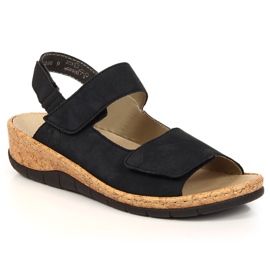 Sandali da donna in pelle con zeppa Rieker V7170-14 blu navy