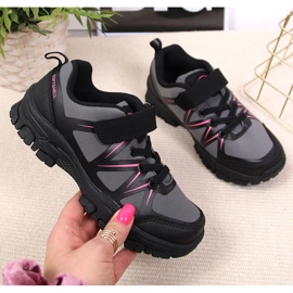 Scarpe da trekking per bambini impermeabili con chiusura strappo grigio American Club nero