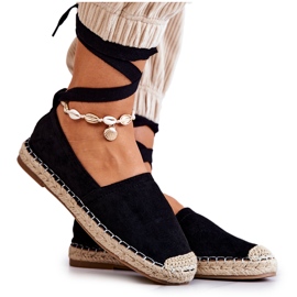FB1 Espadrillas Ismanne in camoscio nero allacciate