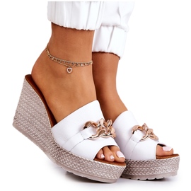 Lewski Shoes Ciabatte in pelle con zeppa Lewski 3062 Bianco bianca