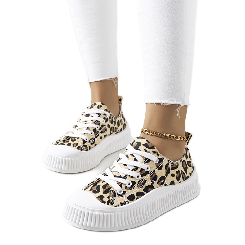 Sneakers beige sulla piattaforma Chovka marrone nero