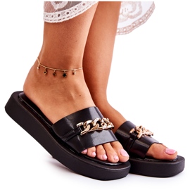S.Barski Pantofole Megosa nere alla moda con catena nero