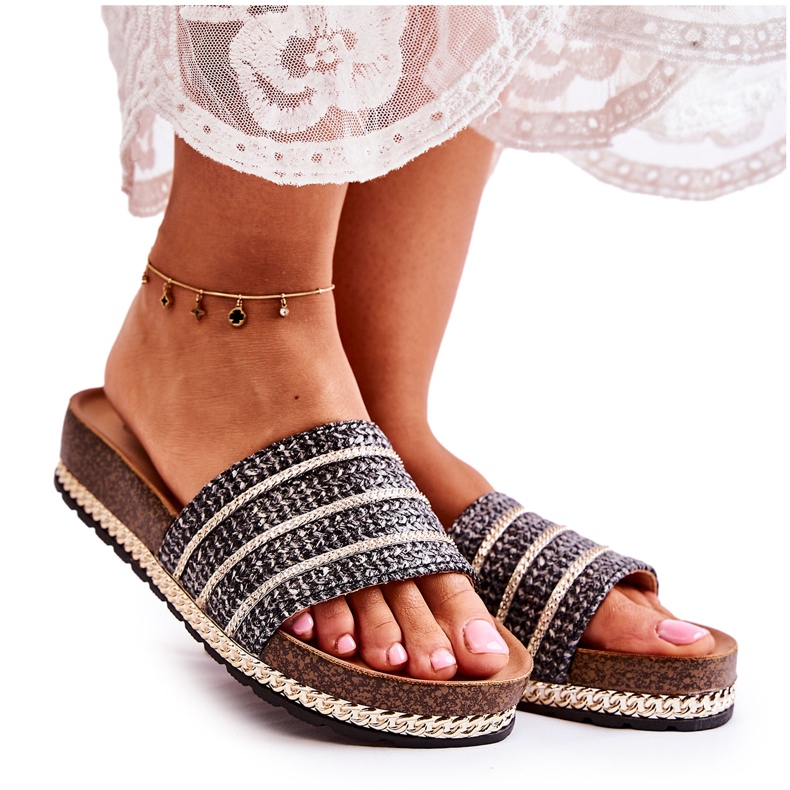 S.Barski Ciabatte Classiche Da Donna Con Catena Nera Maddy nero